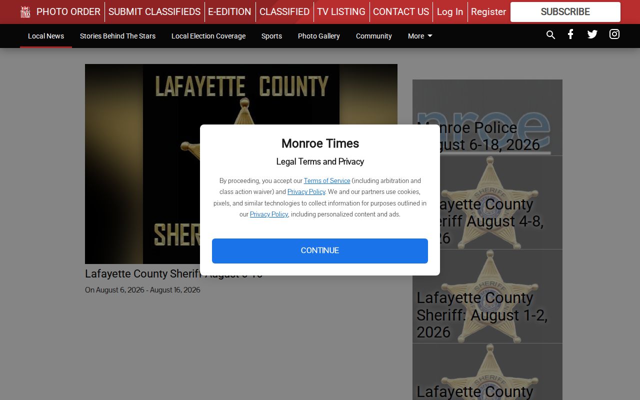 Monroe Times Green County police blotter and sheriff report archive