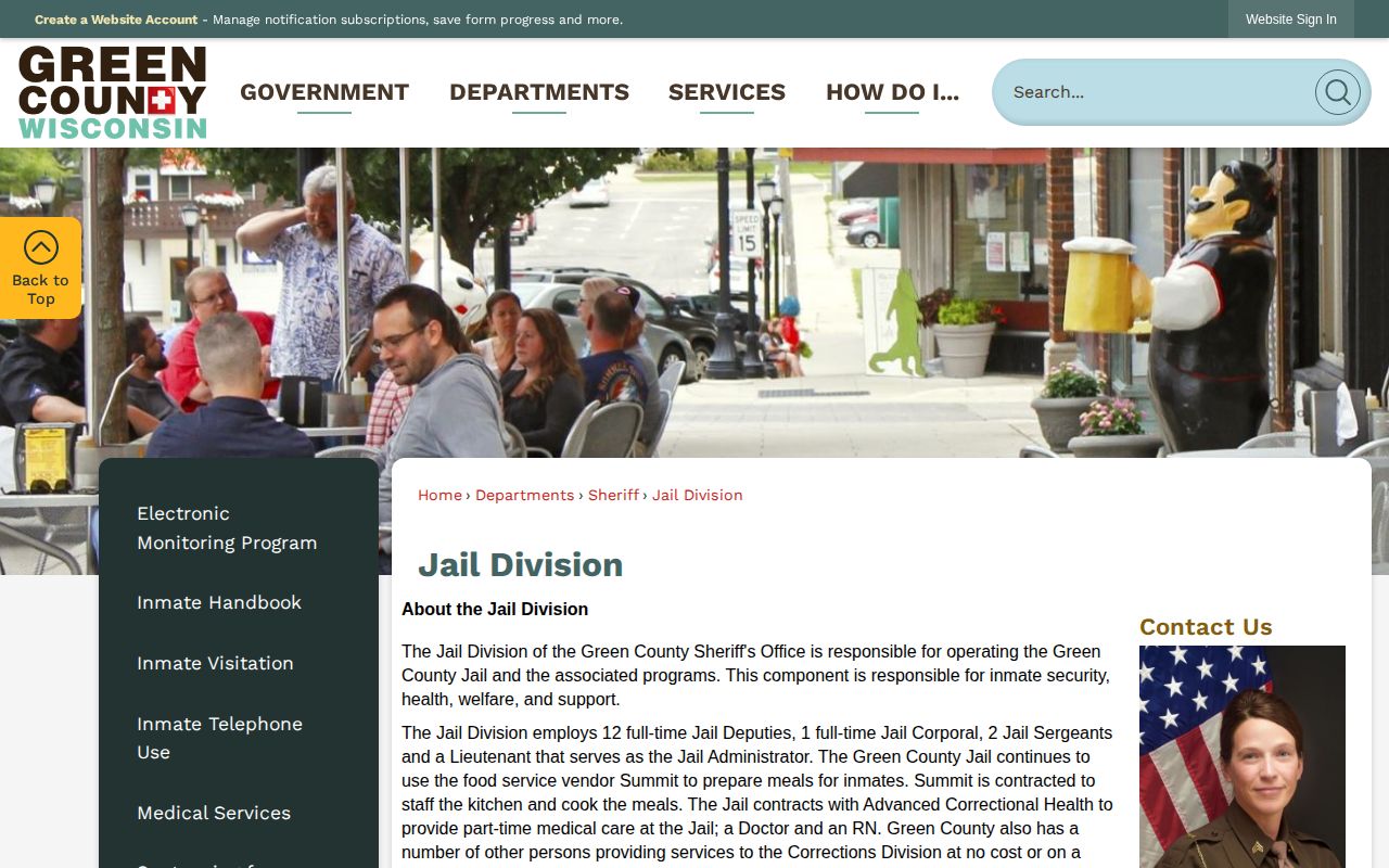 Green County Jail Division official arrest record information page